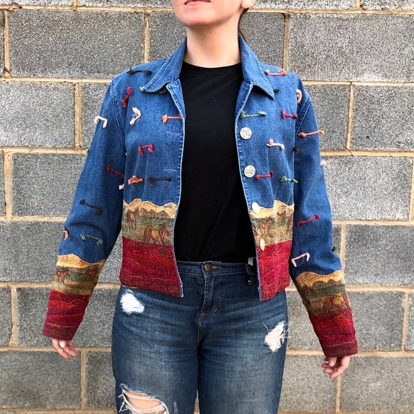 Don't Mess With Texas Jackets & Blazers - Vintage Prairie Themed Jean Jacket ft Horses‎
